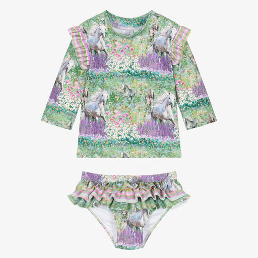 Olga Valentine-Girls Green & Lilac Purple Tankini (UPF50+) | Childrensalon Outlet