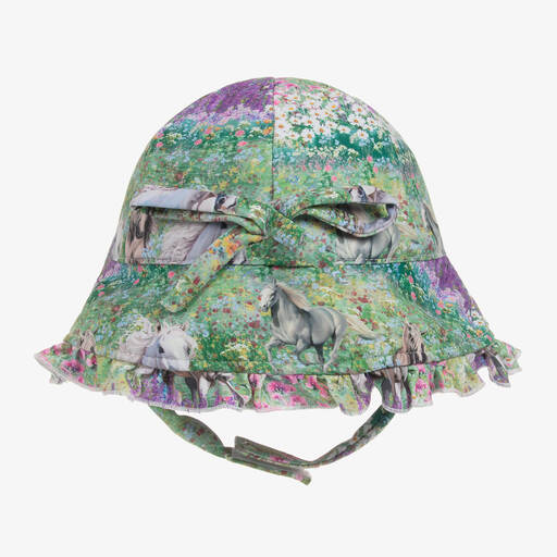 Olga Valentine-Girls Green & Purple Floral Horse Sun Hat | Childrensalon Outlet