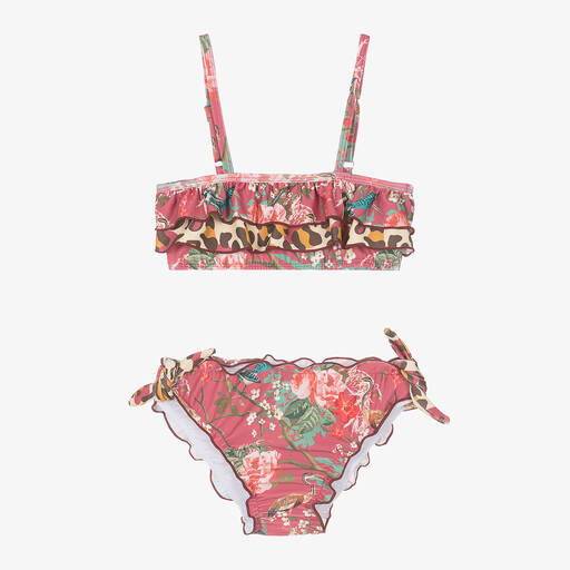 Olga Valentine-Girls Pink Floral Frilly Bikini (UPF50+) | Childrensalon Outlet