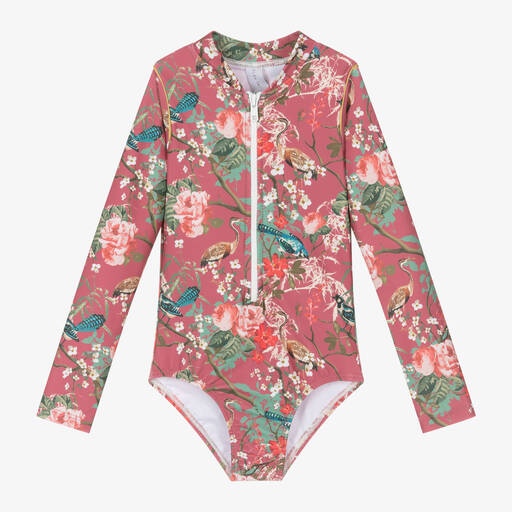 Olga Valentine-Girls Pink Floral Swimsuit (UPF50+) | Childrensalon Outlet