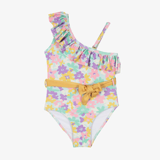 Olga Valentine-Girls Turquoise Blue Asymmetric Swimsuit (UPF50+) | Childrensalon Outlet