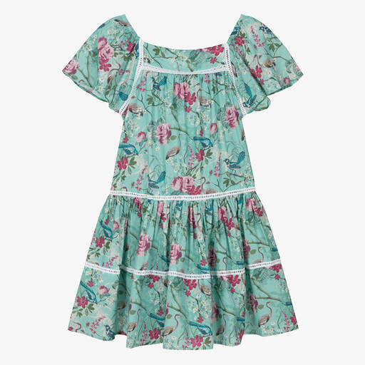 Olga Valentine-Teen Girls Blue Cotton Floral Dress | Childrensalon Outlet