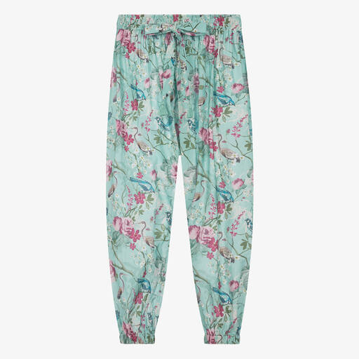 Olga Valentine-Teen Girls Green Floral Cotton Trousers | Childrensalon Outlet