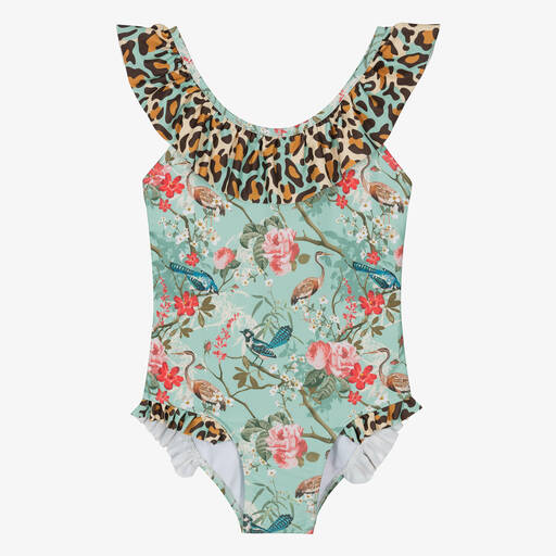Olga Valentine-Teen Girls Green Floral Ruffle Swimsuit (UPF50+) | Childrensalon Outlet