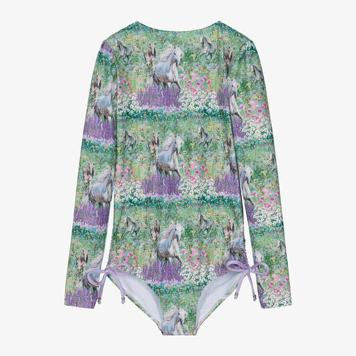 Olga Valentine-Teen Girls Green Horse Print Swimsuit (UPF50+) | Childrensalon Outlet