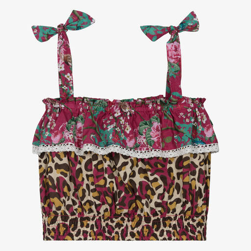 Olga Valentine-Teen Girls Pink Floral & Leopard Cotton Blouse | Childrensalon Outlet