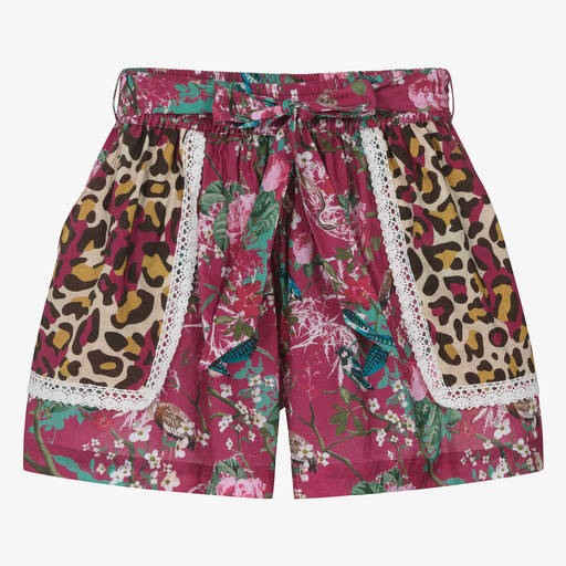 Olga Valentine-Teen Girls Pink Floral & Leopard Cotton Shorts | Childrensalon Outlet