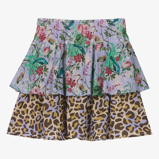 Olga Valentine-Teen Girls Purple Floral & Leopard Cotton Skirt | Childrensalon Outlet