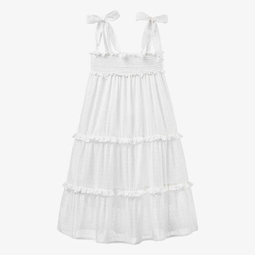 Olga Valentine-Teen Girls White Plumeti Cotton Tiered Dress | Childrensalon Outlet