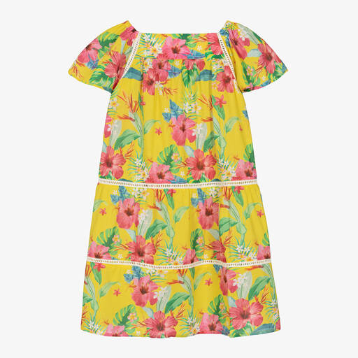 Olga Valentine-Robe jaune en coton à fleurs ado | Childrensalon Outlet