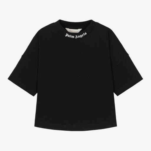 Palm Angels-Black Cotton Crew Neck T-Shirt | Childrensalon Outlet