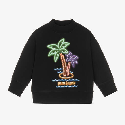 Palm Angels-Black Cotton Palm Tree Print Sweatshirt | Childrensalon Outlet