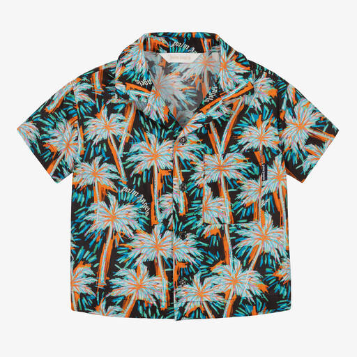 Palm Angels-Boys Blue Cotton Palm Tree Shirt | Childrensalon Outlet