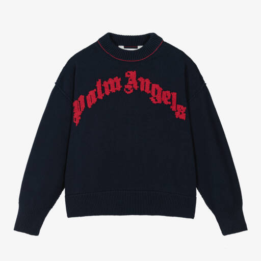 Palm Angels-بلوفر قطن محبوك لون كحلي للبنات | Childrensalon Outlet