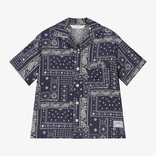 Palm Angels-Boys Blue Viscose Bandana Shirt | Childrensalon Outlet