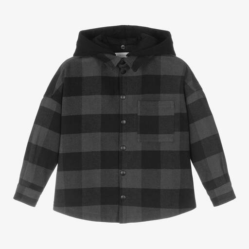 Palm Angels-Boys Grey Check Cotton Shacket | Childrensalon Outlet