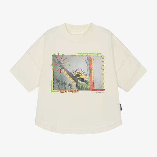 Palm Angels-Boys Ivory Graphic Cotton Tee | Childrensalon Outlet