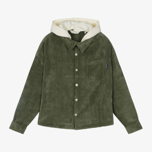 Palm Angels-Boys Khaki Corduroy Hooded Shirt | Childrensalon Outlet