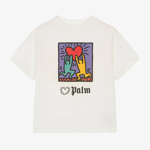 Palm Angels-Girls Ivory Cotton Keith Haring T-Shirt | Childrensalon Outlet