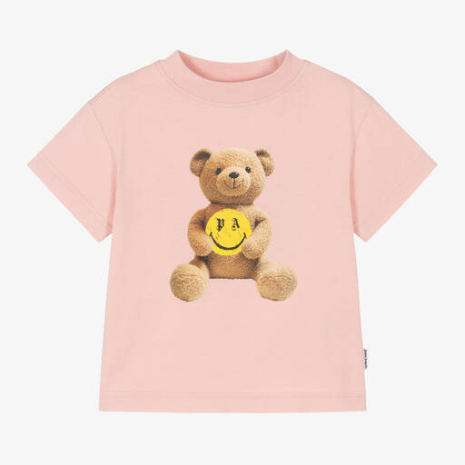 Palm Angels-Girls Pink Cotton Bear & Smiley T-Shirt | Childrensalon Outlet