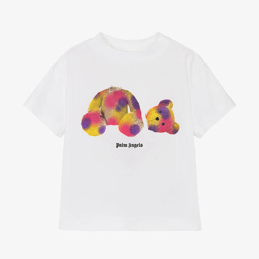 Palm Angels-Girls White Organic Cotton Bear T-Shirt | Childrensalon Outlet