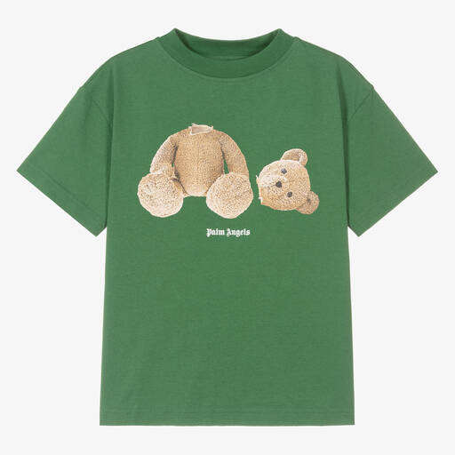 Palm Angels-Grünes Biobaumwoll-T-Shirt mit Bär | Childrensalon Outlet