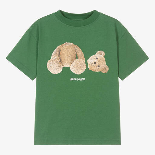Palm Angels-Зеленая футболка из органического хлопка с медвежонком | Childrensalon Outlet
