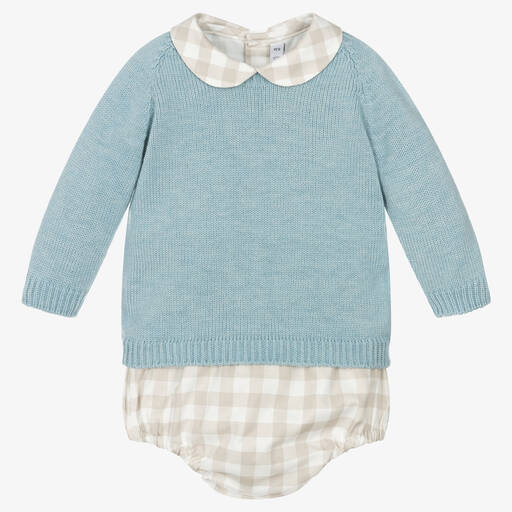 Paloma de la O-Baby Boys Blue & Beige Cotton Shorts Set | Childrensalon Outlet