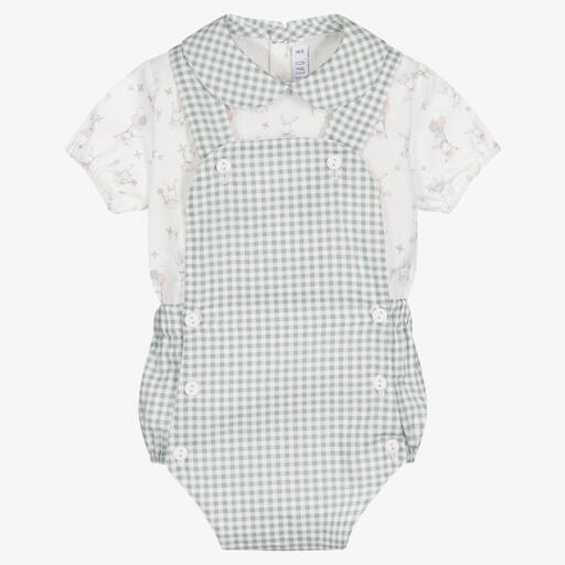 Paloma de la O-Baby Boys Green Cotton Dungaree Shorts Set | Childrensalon Outlet