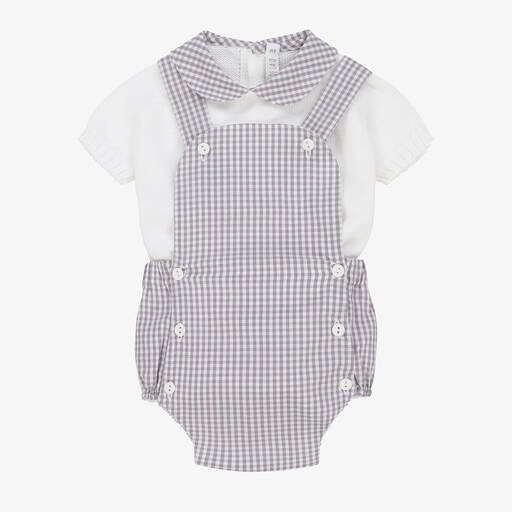 Paloma de la O-Baby-Latzhosen-Set in Grau und Weiß | Childrensalon Outlet