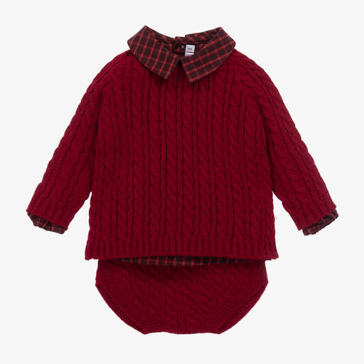 Paloma de la O-Baby Boys Maroon Red Knitted Shorts Set | Childrensalon Outlet
