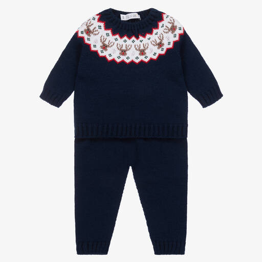 Paloma de la O-Baby Boys Navy Blue Knitted Trouser Set | Childrensalon Outlet