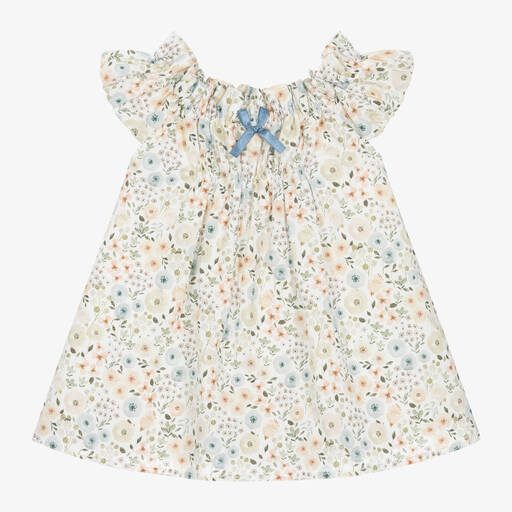 Paloma de la O-Baby Girls Beige Floral Cotton Dress | Childrensalon Outlet
