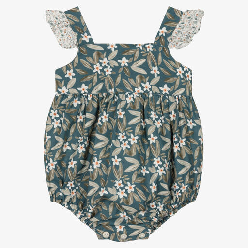 Paloma de la O-Baby Girls Blue Cotton Floral Shortie | Childrensalon Outlet