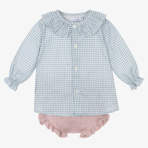 Paloma de la O-Baby Girls Blue & Pink Cotton Shorts Set | Childrensalon Outlet