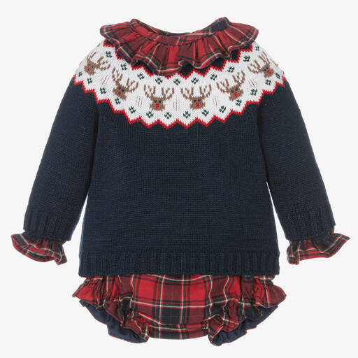 Paloma de la O-Baby Girls Blue & Red Cotton Shorts Set | Childrensalon Outlet