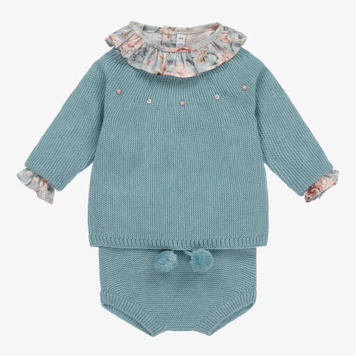 Paloma de la O-Baby Girls Blue Shorts Set | Childrensalon Outlet