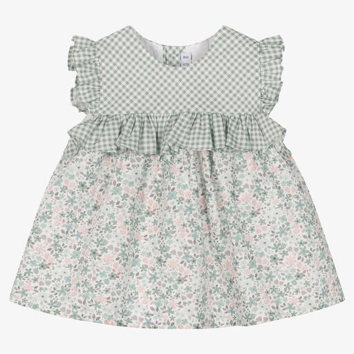 Paloma de la O-Robe verte en coton à fleurs fille | Childrensalon Outlet