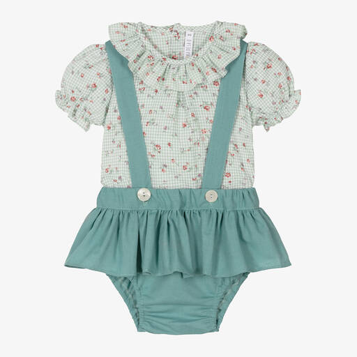 Paloma de la O-Baby Girls Green Linen & Cotton Shorts Set | Childrensalon Outlet