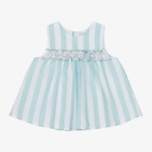 Paloma de la O-Baby Girls Green Striped Cotton Dress | Childrensalon Outlet