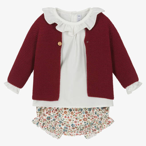 Paloma de la O-Baby Girls Ivory & Red Floral Shorts Set | Childrensalon Outlet