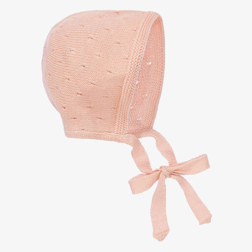 Paloma de la O-Baby Girls Pink Knitted Bonnet | Childrensalon Outlet