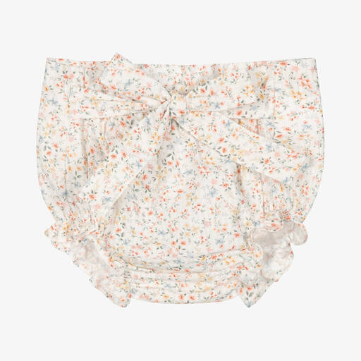 Paloma de la O-Baby Girls White Cotton Floral Shorts | Childrensalon Outlet