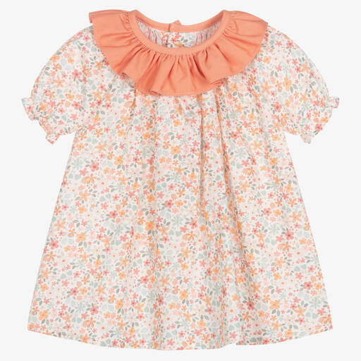 Paloma de la O-Baby Girls White & Orange Cotton Dress | Childrensalon Outlet