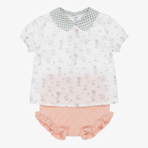 Paloma de la O-Baby Girls White & Pink Shorts Set | Childrensalon Outlet