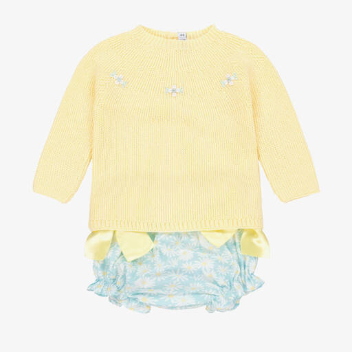 Paloma de la O-Baby Girls Yellow & Blue Cotton Shorts Set | Childrensalon Outlet