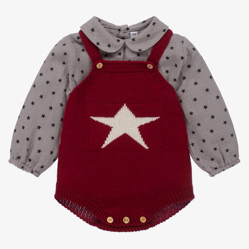 Paloma de la O-Baby Grey & Red Shortie Set | Childrensalon Outlet