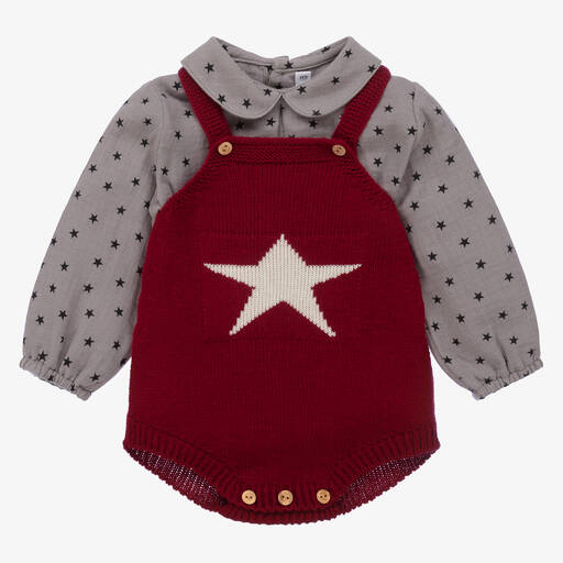 Paloma de la O-Ensemble barboteuse gris rouge | Childrensalon Outlet