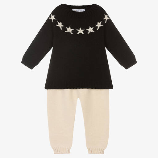 Paloma de la O-Black & Beige Knit Trouser Set | Childrensalon Outlet
