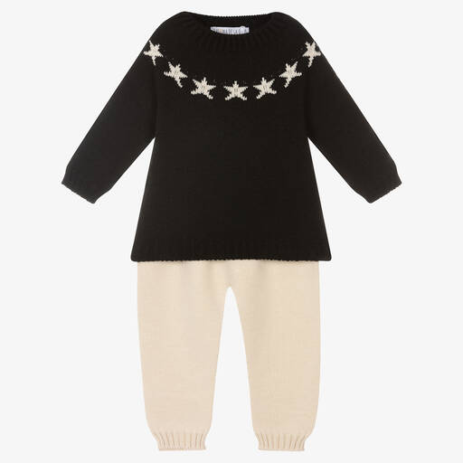 Paloma de la O-Ensemble pantalon noir beige maille | Childrensalon Outlet